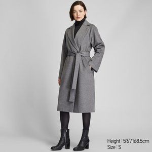 UNIQLO Grey wool-blend wrap coat M (Medium)